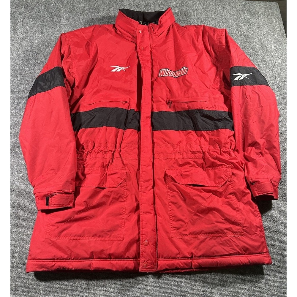 VTG Reebok Men's XL Red Fleece Lined Winter Coat Polyester Wisconsin Badgers